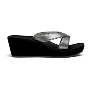 NWT Olukai Ohana Wedge Sandal Pewter Silver Black sz 9